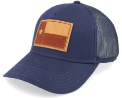 Texas Twill Valin Leather Ptch Navy Trucker - American Needle